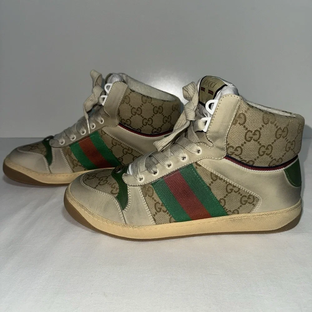 Gucci Screener High Top Sneakers GG Men's 7.5 (US 8.5) Original Box Monogram NWT